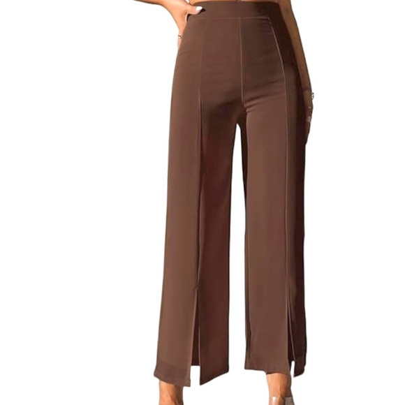 New Womens Brown Wide Split Leg Pants / size small - Picture 1 of 8